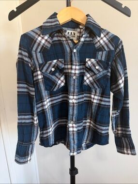 Ely Cattleman Navy and White Plaid Western Flannel Shirt